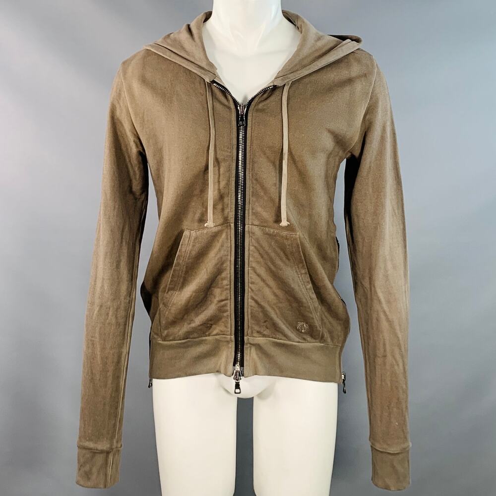 BALMAIN Size M Grey Olive Cotton Distressed Hoodie Sweatshirt